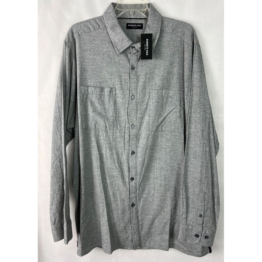 Kenneth Cole Mens Shirt XL Heather Gray Long Sleeve Cotton Two Pockets F18
